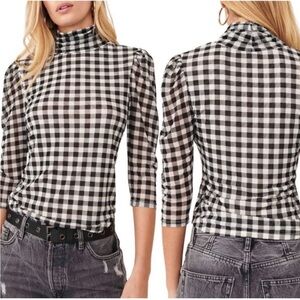 Free People Black and White Fitted Ribbed Blouse